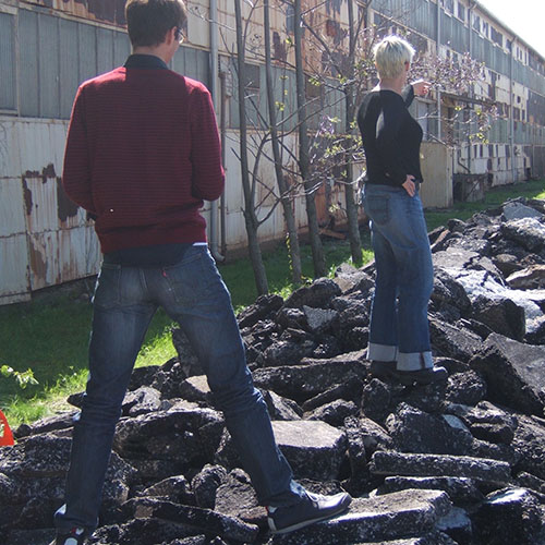 David Malda and JB on debris piles at URBN