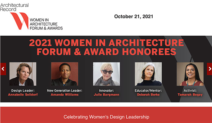 JULIE BARGMANN IS AWARDED ARCHITECTURAL RECORD WOMEN IN ARCHITECTURE AWARD “INNOVATOR” HONOREE 
